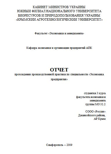 Отчет по практике экономиста пример