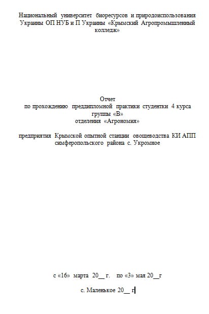 Титульный лист отчета по практике
